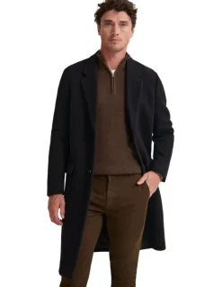 Oxford George Wool Rich Coat in Black Twill