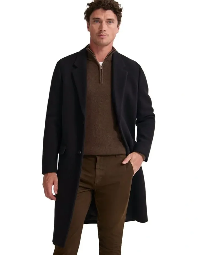 Oxford George Wool Rich Coat in Black Twill