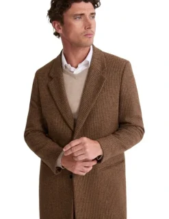 Oxford George Wool Rich Coat in Brown Mini Check