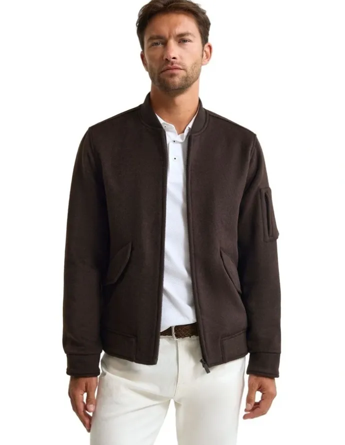 Oxford Hamish Wool Blend Bomber Jacket in Chocolate