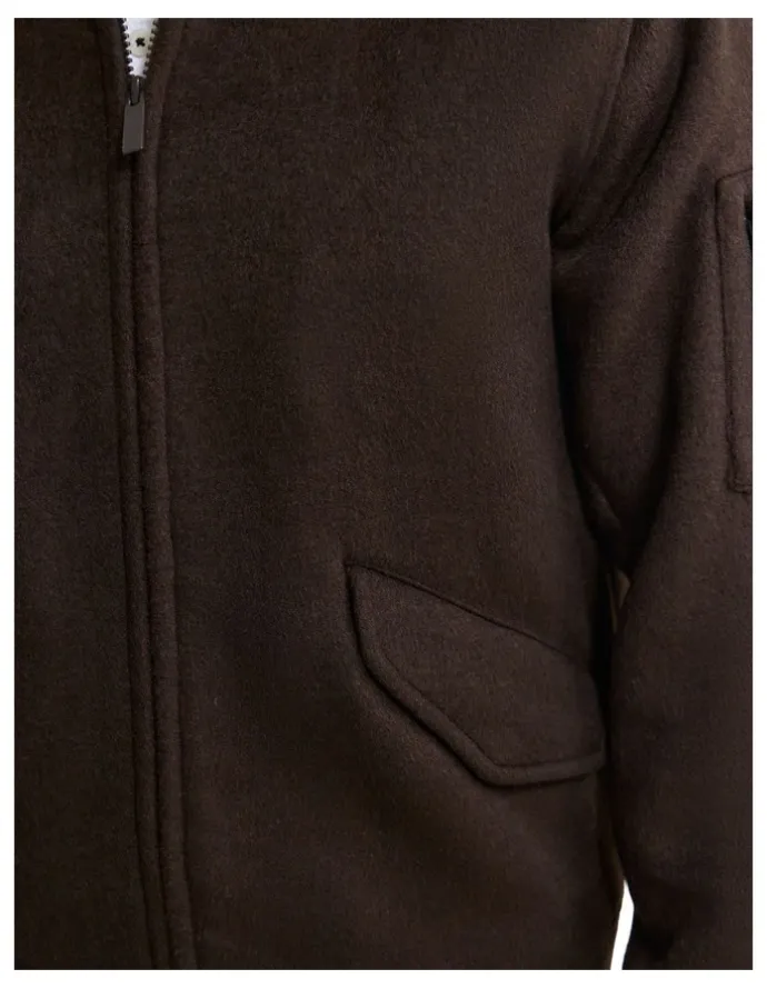 Oxford Hamish Wool Blend Bomber Jacket in Chocolate