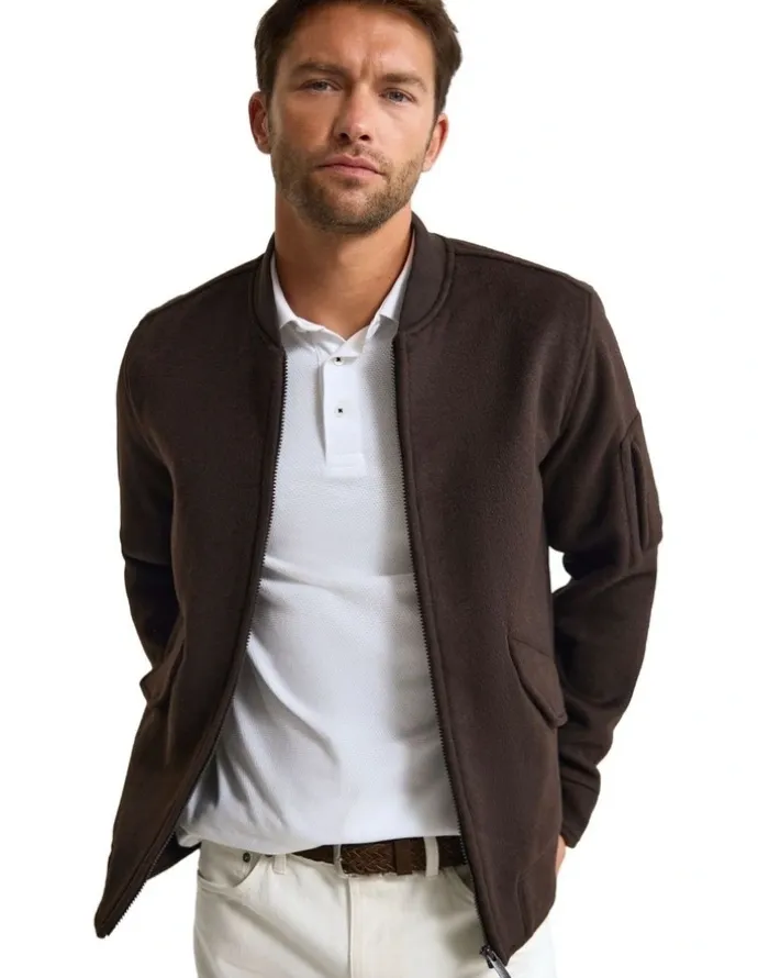 Oxford Hamish Wool Blend Bomber Jacket in Chocolate