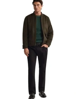 Oxford Hamish Wool Blend Bomber Jacket in Dark Olive