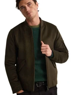 Oxford Hamish Wool Blend Bomber Jacket in Dark Olive
