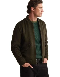 Oxford Hamish Wool Blend Bomber Jacket in Dark Olive