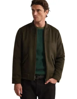 Oxford Hamish Wool Blend Bomber Jacket in Dark Olive