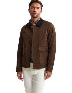 Oxford Jamie Cotton Cavalry Twill Jacket in Brown