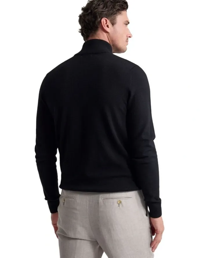 Oxford Merino Zip-Neck Wool Pullover in Black