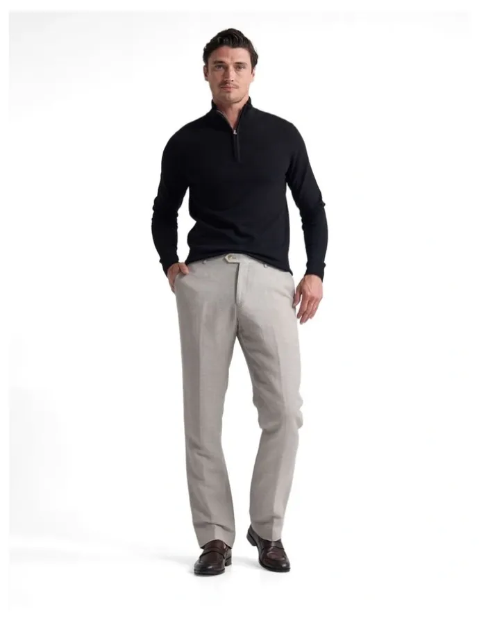 Oxford Merino Zip-Neck Wool Pullover in Black