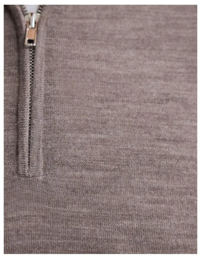 Oxford Merino Zip-Neck Wool Pullover in Bark