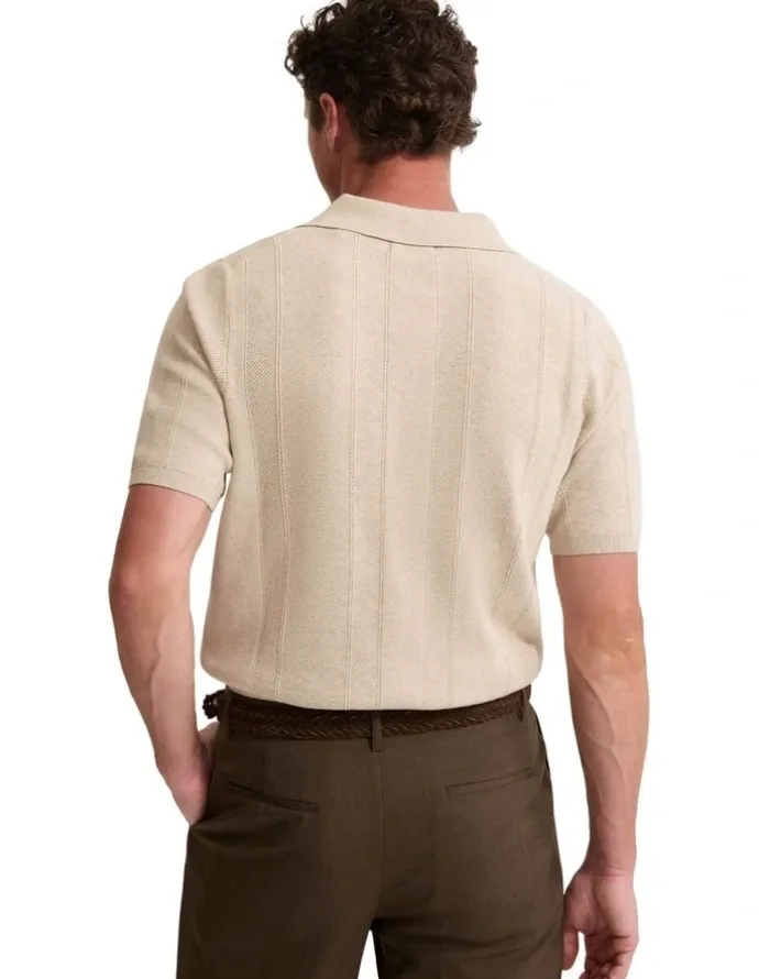 Oxford Remy Zip Neck Polo T-shirt in Pebble