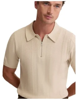 Oxford Remy Zip Neck Polo T-shirt in Pebble