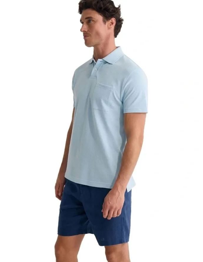 Oxford Theo Organic Cotton Pique Polo Shirt in Sky