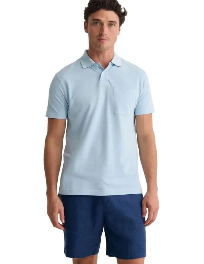 Oxford Theo Organic Cotton Pique Polo Shirt in Sky