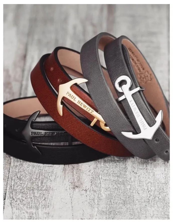 Paul Hewitt PH WB G 1M North Bound Leather Bracelet Gold / Brown