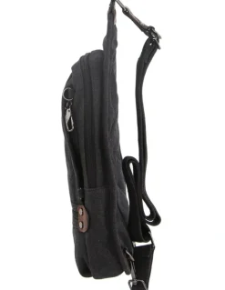 PIERRE CARDIN Canvas Cross Body Sling Bag in Black