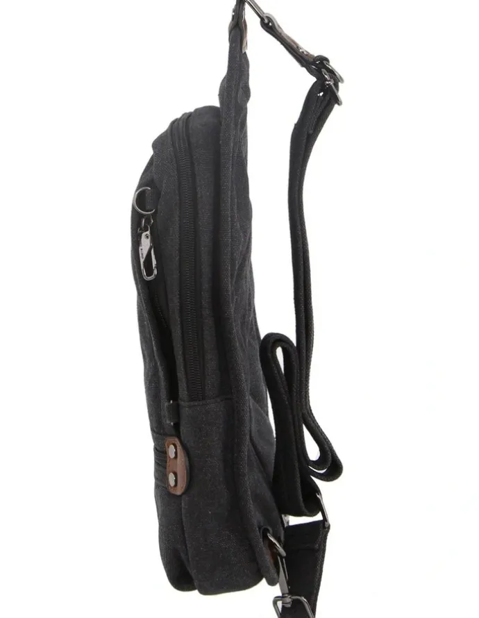 PIERRE CARDIN Canvas Cross Body Sling Bag in Black