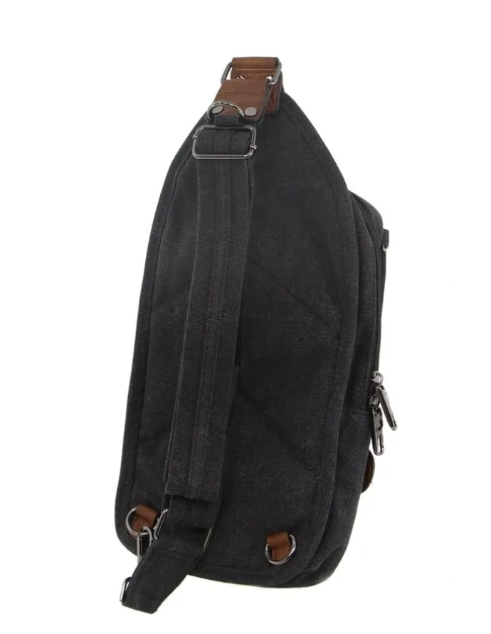 PIERRE CARDIN Canvas Cross Body Sling Bag in Black