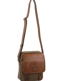 PIERRE CARDIN Canvas Cross Body Messenger Sling Bag in Brown/Cognac
