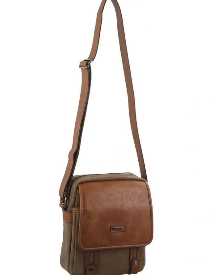 PIERRE CARDIN Canvas Cross Body Messenger Sling Bag in Brown/Cognac
