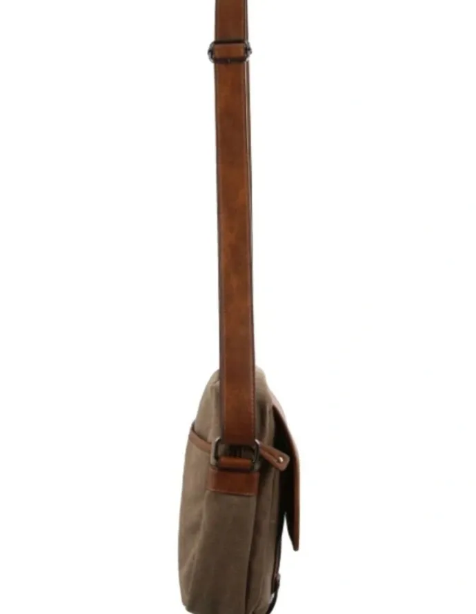 PIERRE CARDIN Canvas Cross Body Messenger Sling Bag in Brown/Cognac