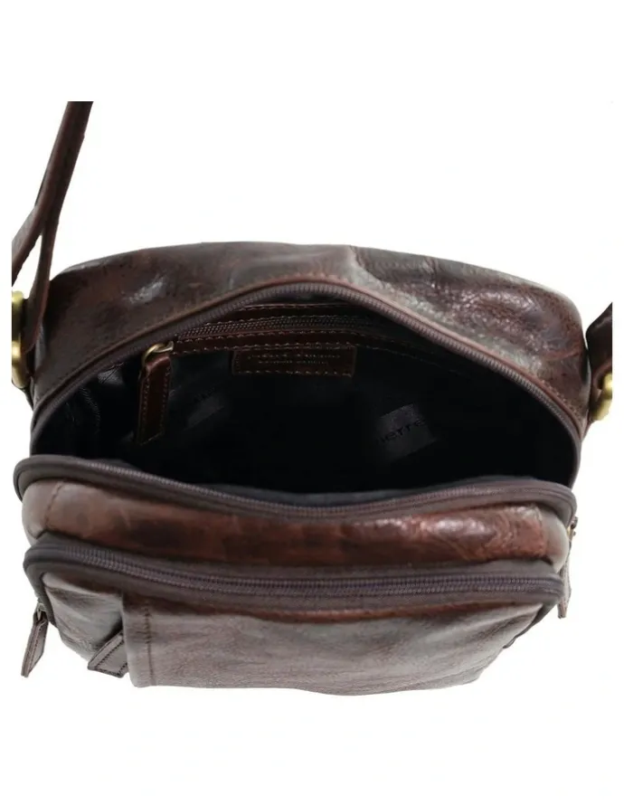 PIERRE CARDIN Classic Leather Crossbody Bag in Chocolate