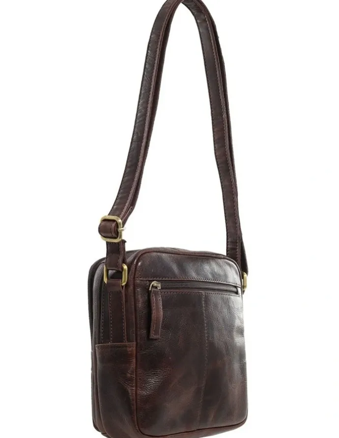 PIERRE CARDIN Classic Leather Crossbody Bag in Chocolate