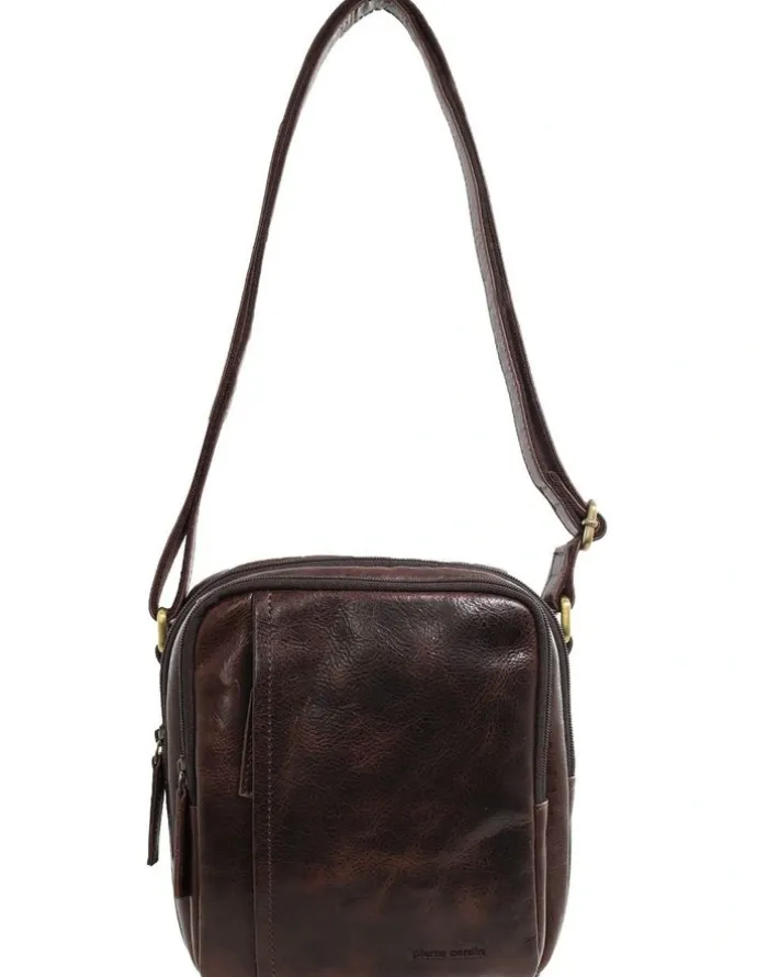 PIERRE CARDIN Classic Leather Crossbody Bag in Chocolate