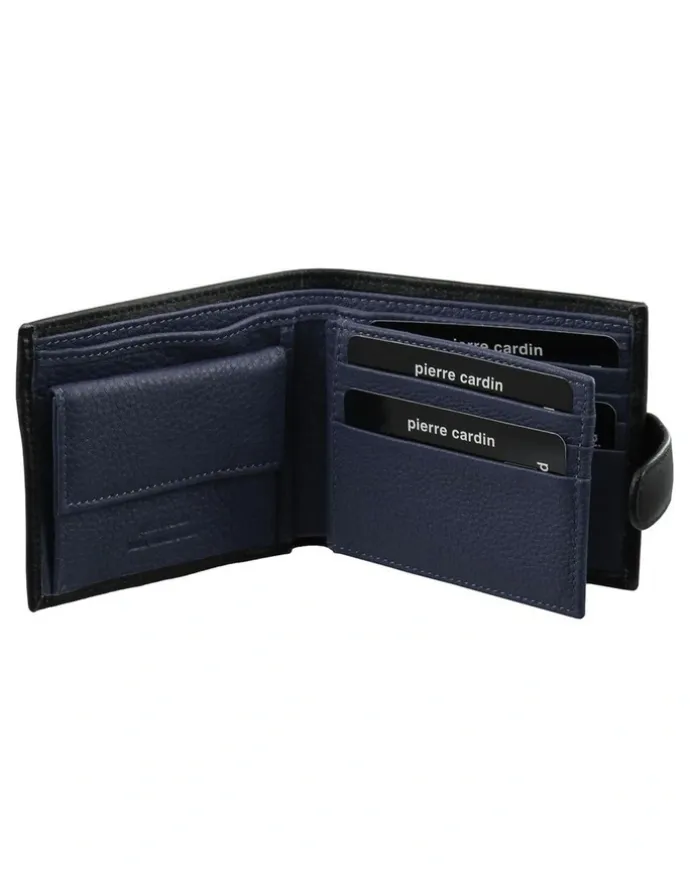 PIERRE CARDIN Italian Leather Two Tone Wallet in Black/Midnight