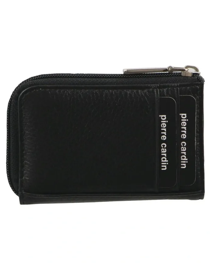 PIERRE CARDIN Italian Leather Key + Credit Card Holder in Black