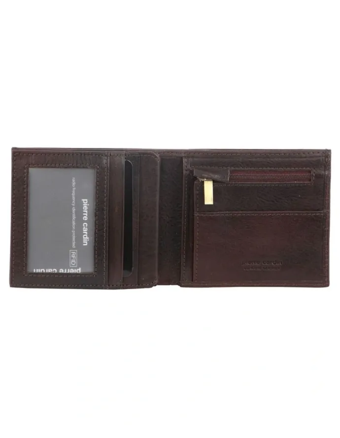 PIERRE CARDIN Italian Leather Tri-Fold Wallet in Chocolate