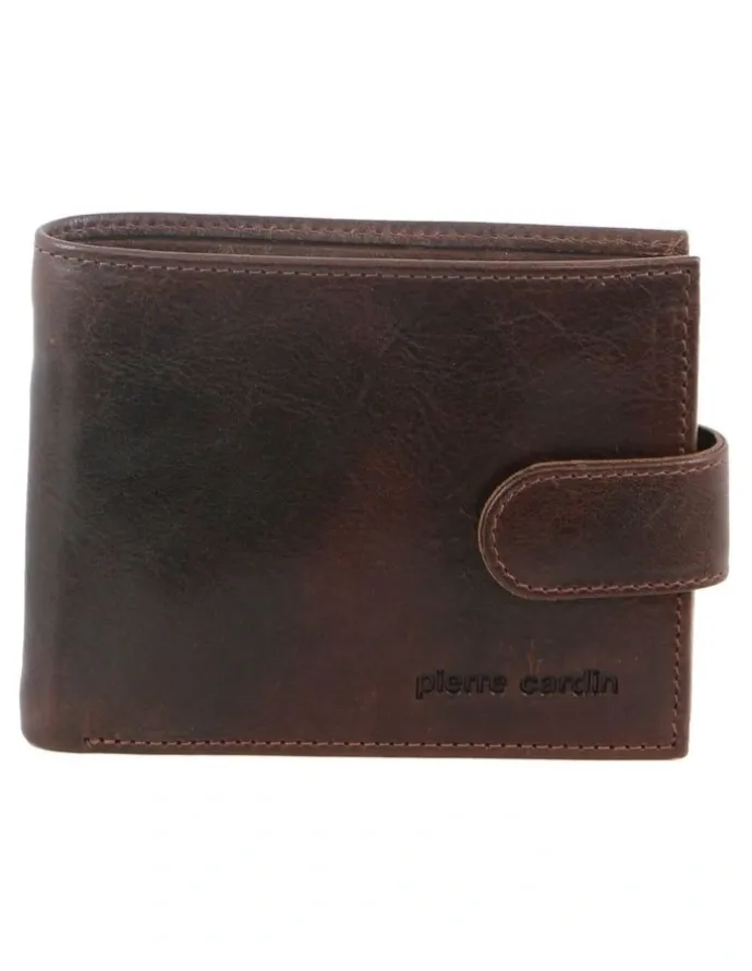 PIERRE CARDIN Italian Leather Tab Wallet in Chocolate