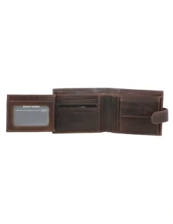 PIERRE CARDIN Italian Leather Tab Wallet in Chocolate