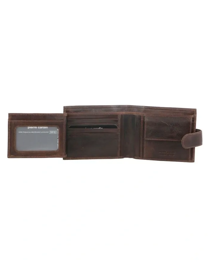 PIERRE CARDIN Italian Leather Tab Wallet in Chocolate