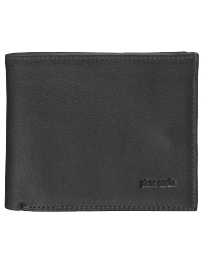 PIERRE CARDIN Italian Leather Tri-Fold Wallet in Black