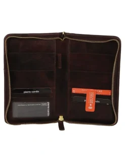 PIERRE CARDIN Italian Leather Passport Wallet in Chocolate