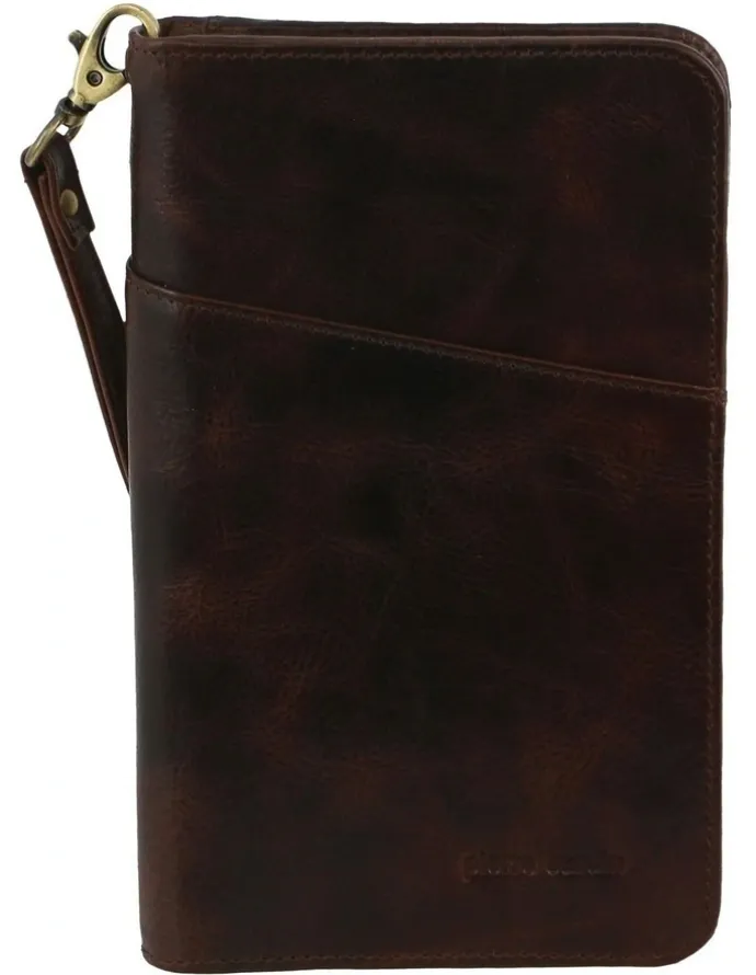 PIERRE CARDIN Italian Leather Passport Wallet in Chocolate