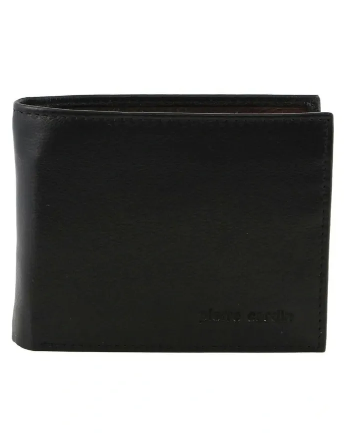 PIERRE CARDIN Italian Leather Two Tone Bi-Fold Wallet in Black/Cognac