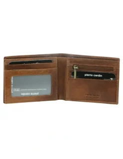 PIERRE CARDIN Italian Leather Bi-Fold Wallet in Cognac