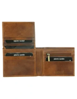 PIERRE CARDIN Italian Leather Bi-Fold Wallet in Cognac