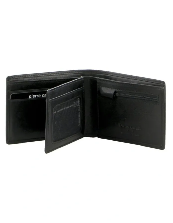 PIERRE CARDIN Leather Bi-Fold Wallet in Black