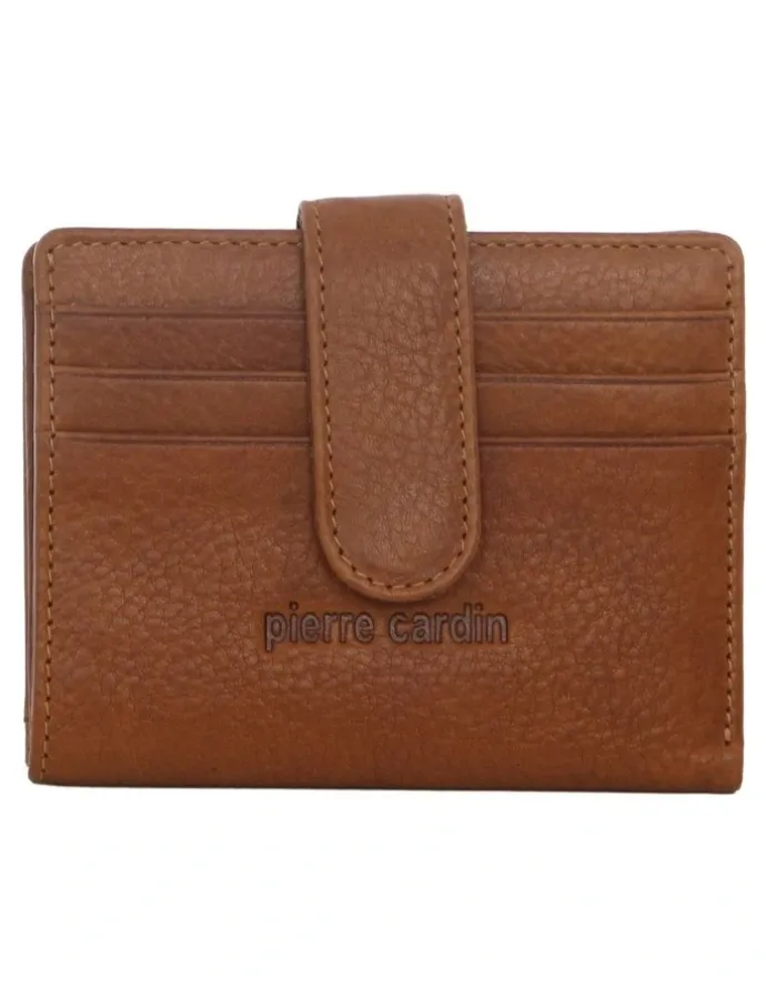 PIERRE CARDIN Leather Bi-Fold Card Holder/Wallet in Tan