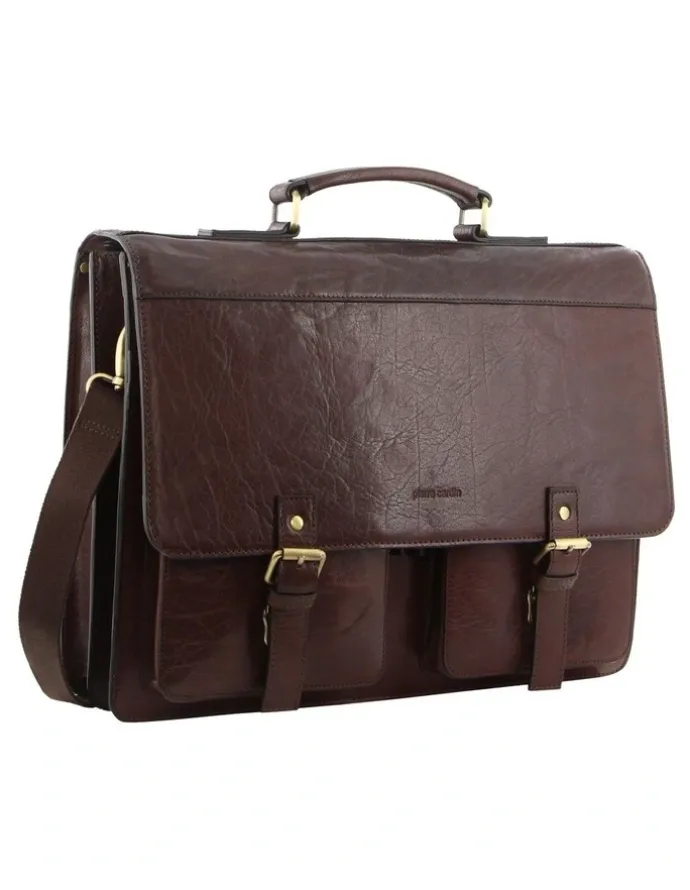PIERRE CARDIN Leather Business/Computer Bag in Brown