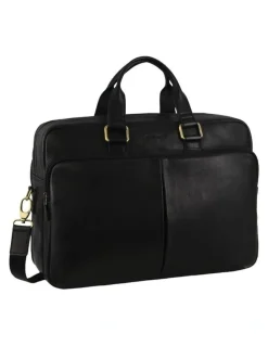 PIERRE CARDIN Leather Business Computer Bag in Black
