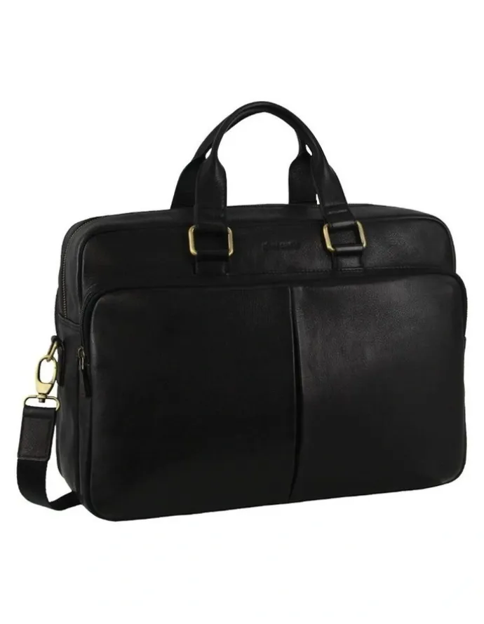 PIERRE CARDIN Leather Business Computer Bag in Black