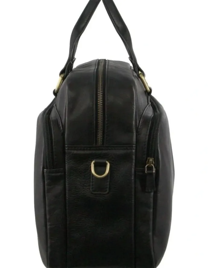 PIERRE CARDIN Leather Business Computer Bag in Black