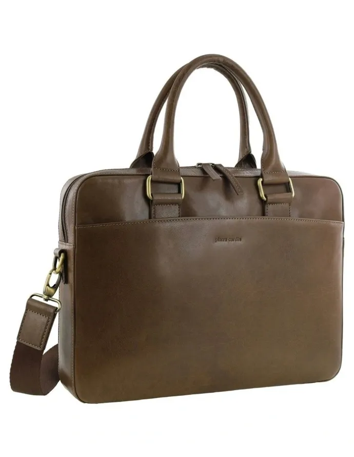 PIERRE CARDIN Leather Business Satchel Bag in Oak
