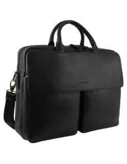 PIERRE CARDIN Leather Classic Messenger/Computer Bag in Black