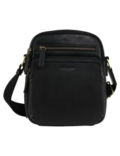PIERRE CARDIN Leather Compact Crossbody Bag in Black