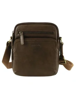 PIERRE CARDIN Leather Compact Crossbody Bag in Oak